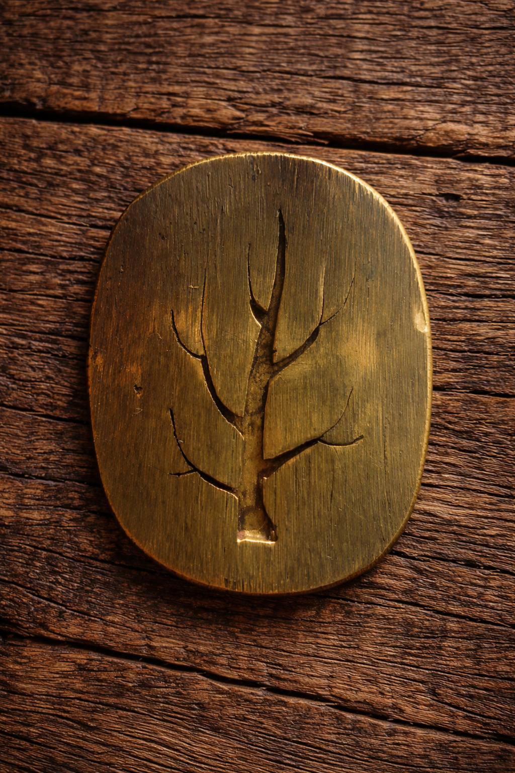 Signed Vintage Brass Tree Engraved Belt Buckle by David Bowman – Handcrafted Nature Design