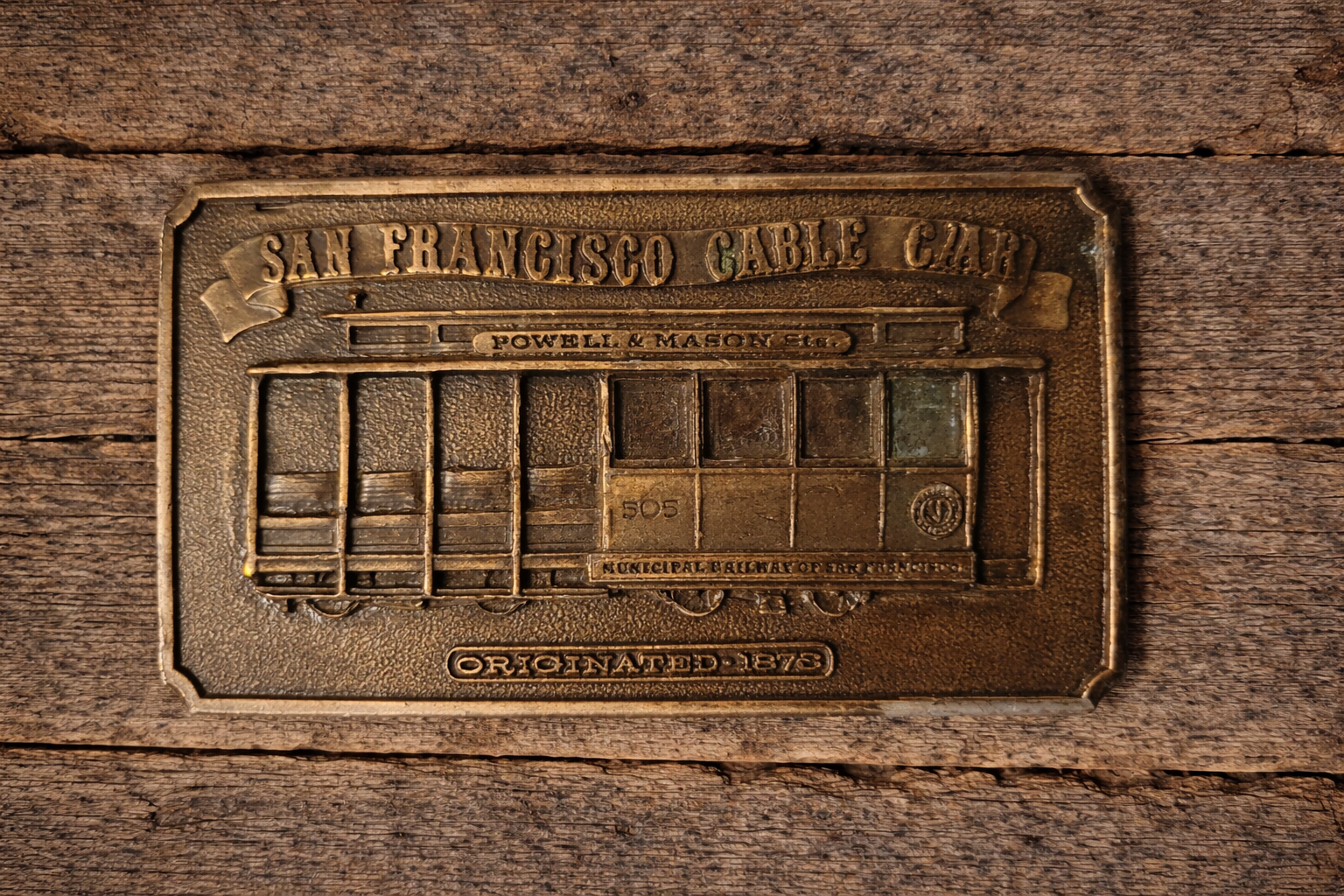 Vintage 1976 Bergamot Brass Works San Francisco Cable Car Belt Buckle