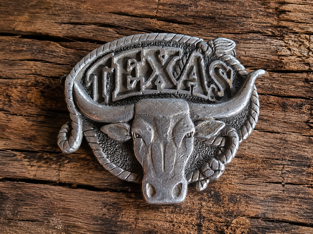 Vintage 1980 Texas Longhorn Belt Buckle – Great American Buckle Co. Chicago H143 – Made in USA