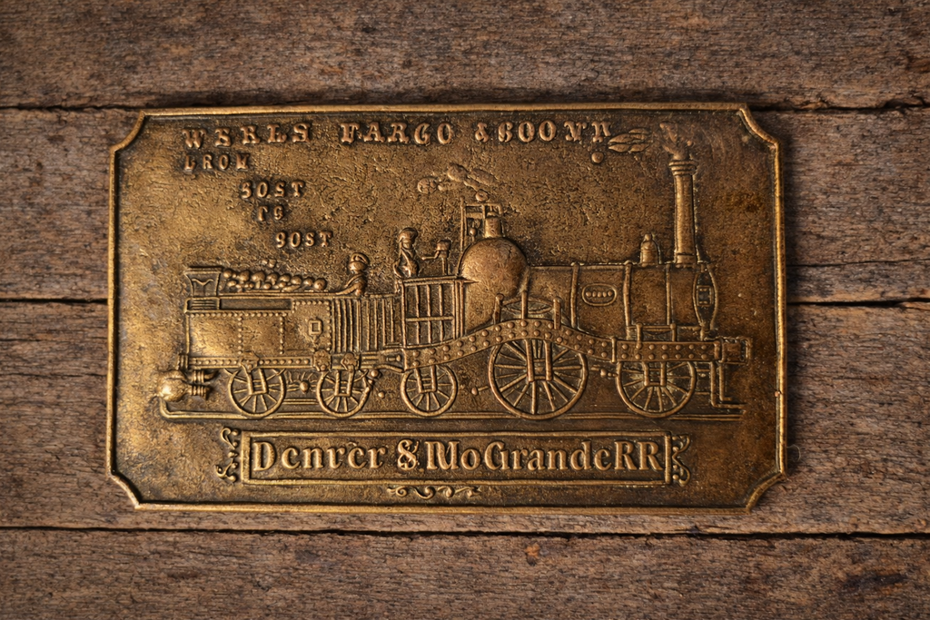 Vintage Wells Fargo &amp; Co. Denver &amp; Rio Grande Railroad Brass Belt Buckle
