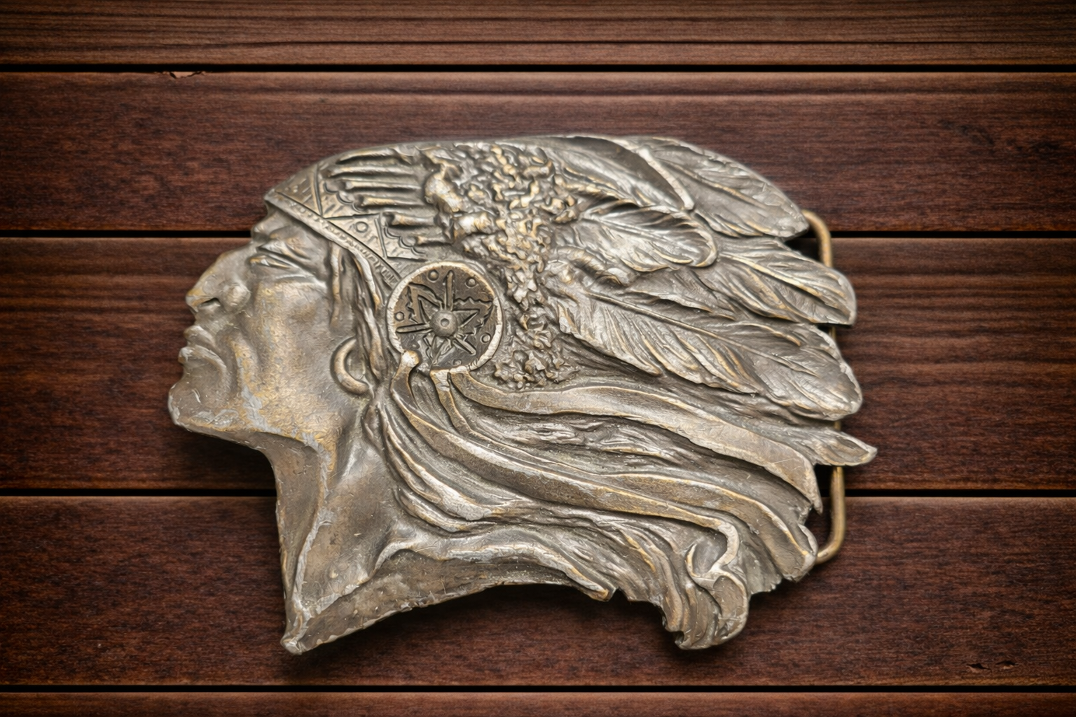 Vintage Native Chief Profile Belt Buckle – Made in USA