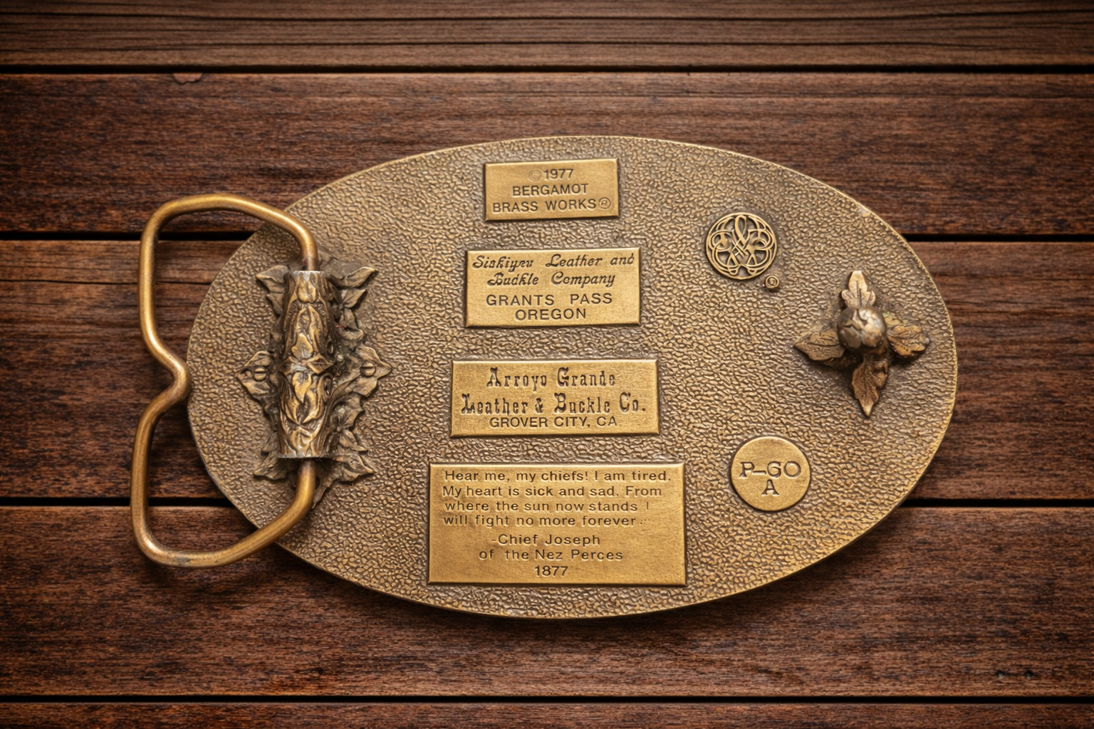 Vintage Bergamot Brass “Chief Joseph” Belt Buckle (1977)