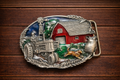 Vintage Bergamot Brass Works Farm Scene Belt Buckle (1981)