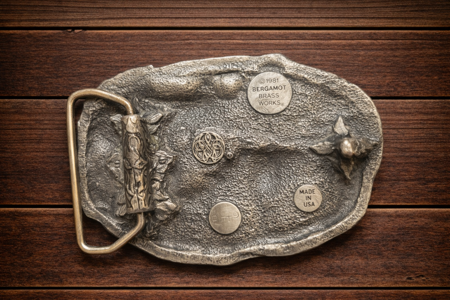 Vintage Bergamot Brass Works Farm Scene Belt Buckle (1981)