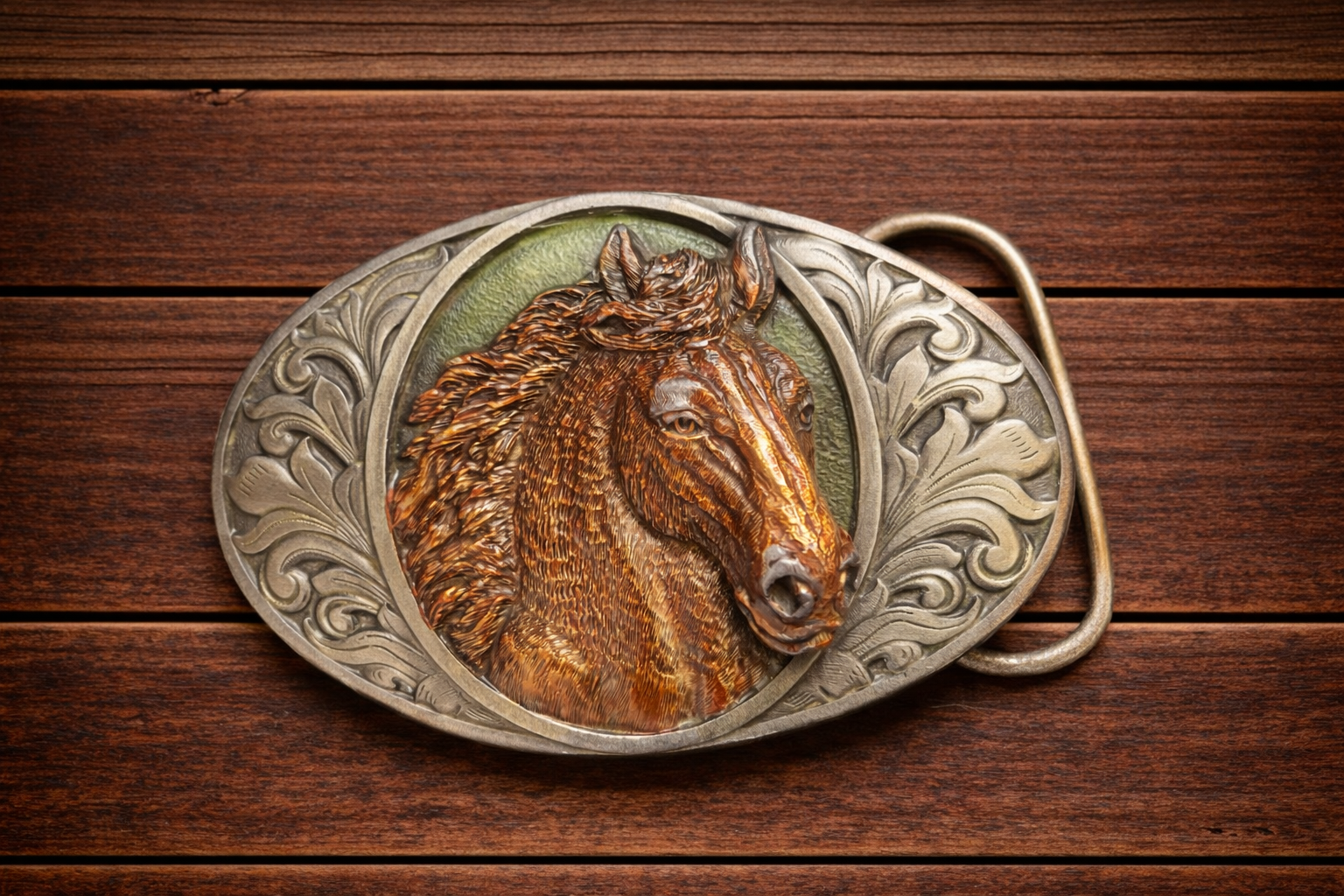 Vintage Bergamot Brass Horse Head Belt Buckle (1993)