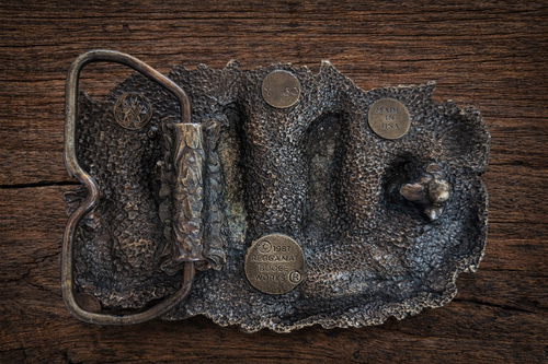 Bergamot Brass Works “Roll in the Hay” / “Knockin’ Boots” Belt Buckle (1981)