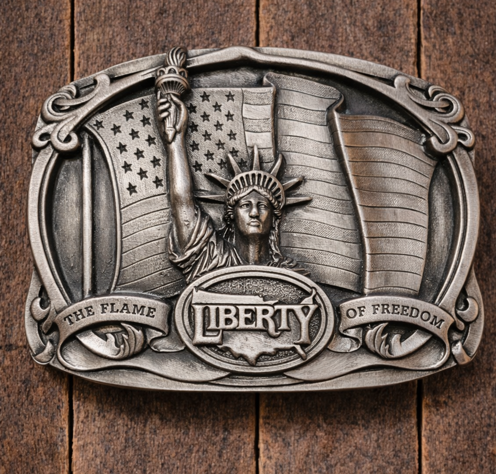Vintage 1975 Statue of Liberty “Flame of Freedom” Belt Buckle – Bergamot Brass Works USA
