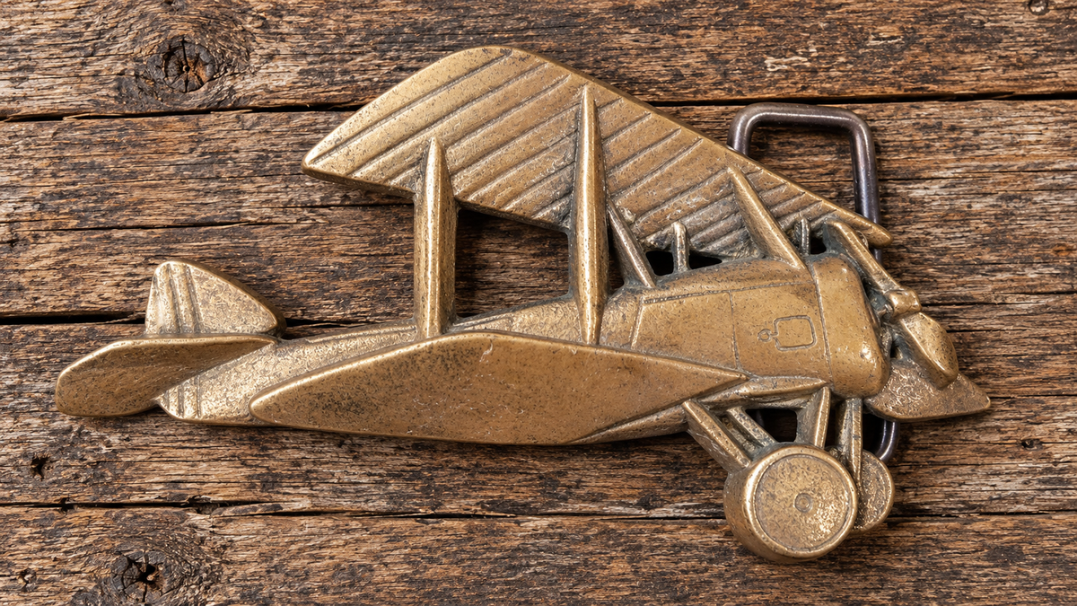 Vintage 1979 Solid Brass Biplane Belt Buckle