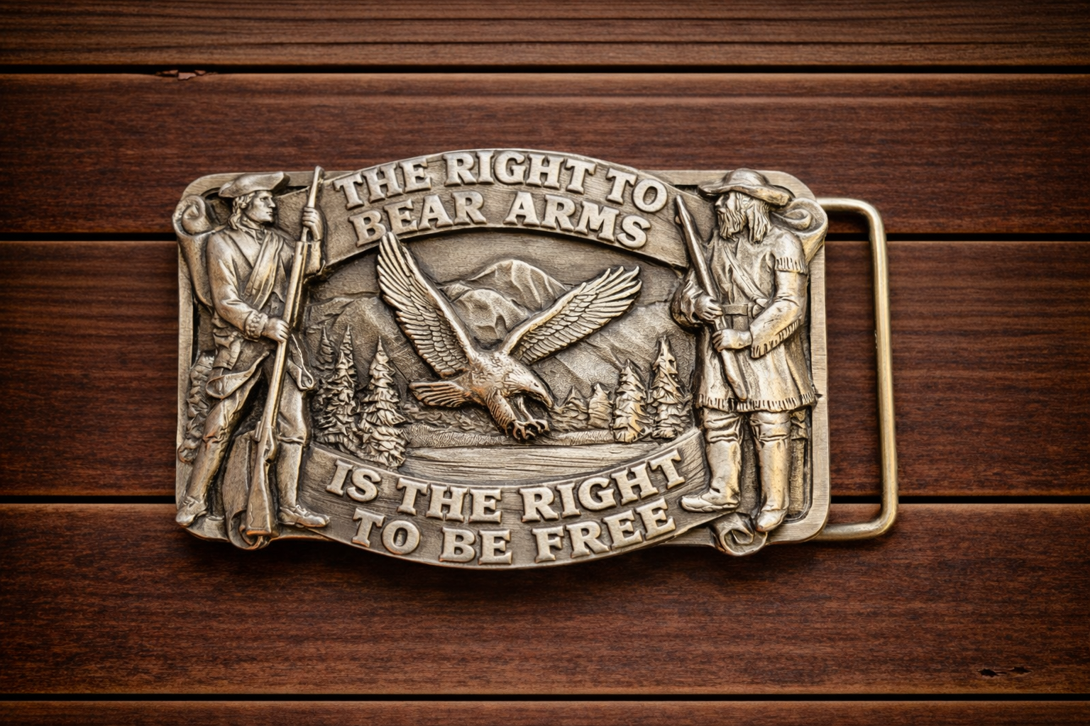 “The Right to Bear Arms” – Vintage Patriotic Belt Buckle (1982)