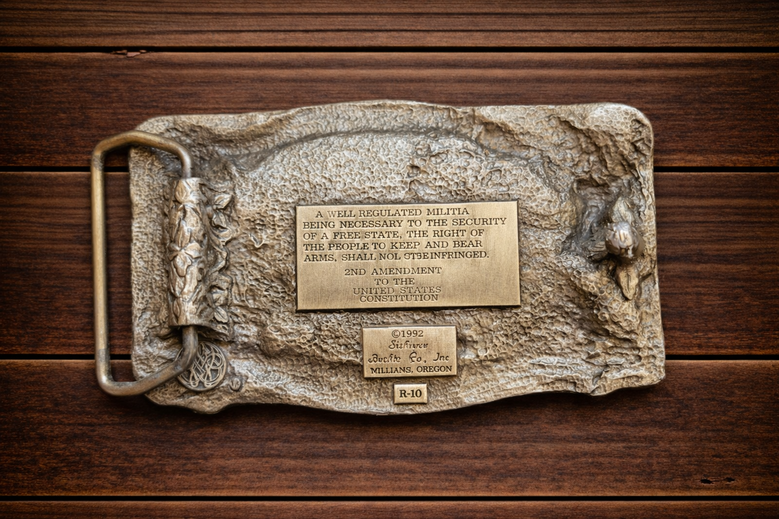 “The Right to Bear Arms” – Vintage Patriotic Belt Buckle (1982)