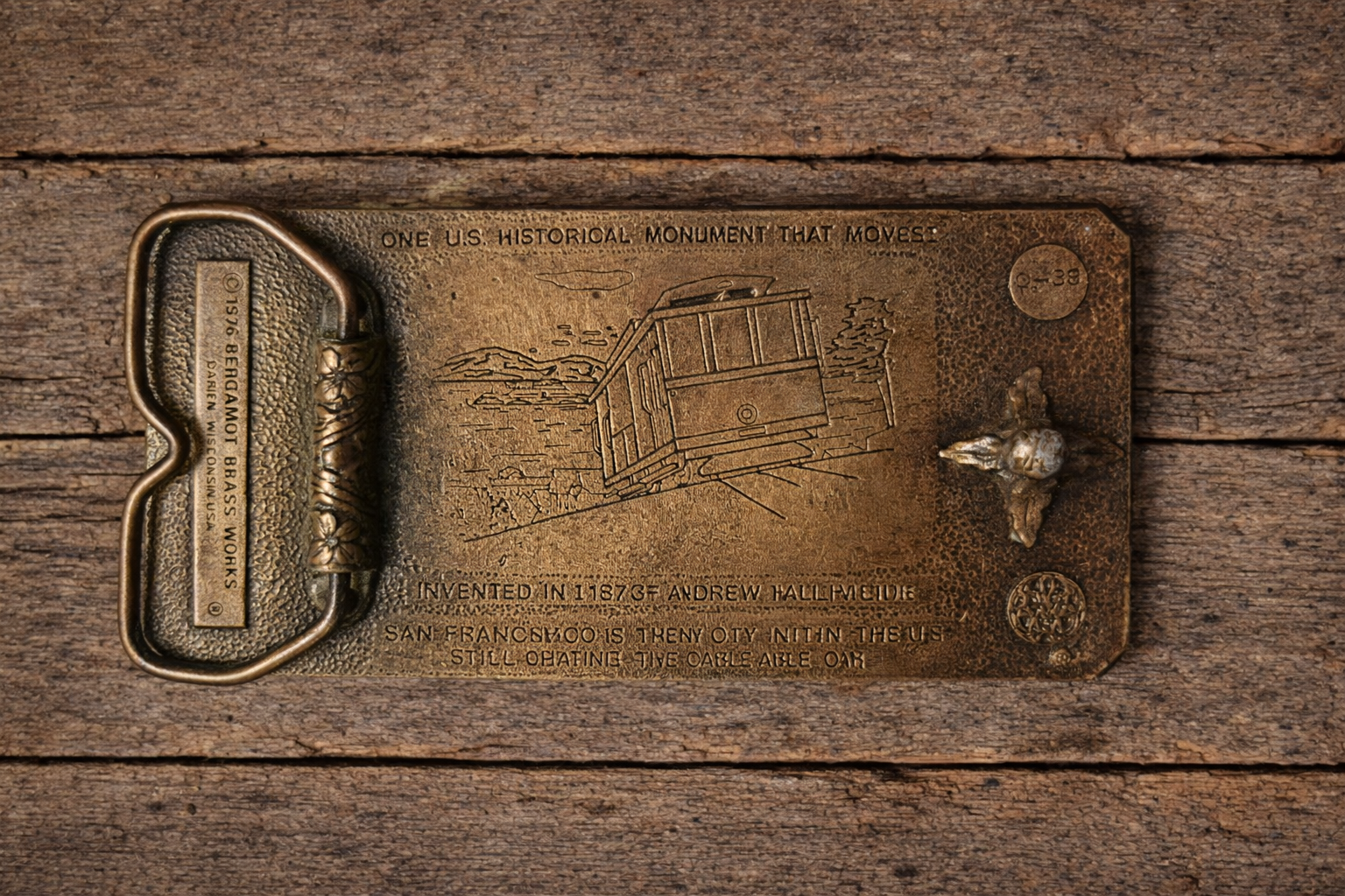 Vintage 1976 Bergamot Brass Works San Francisco Cable Car Belt Buckle