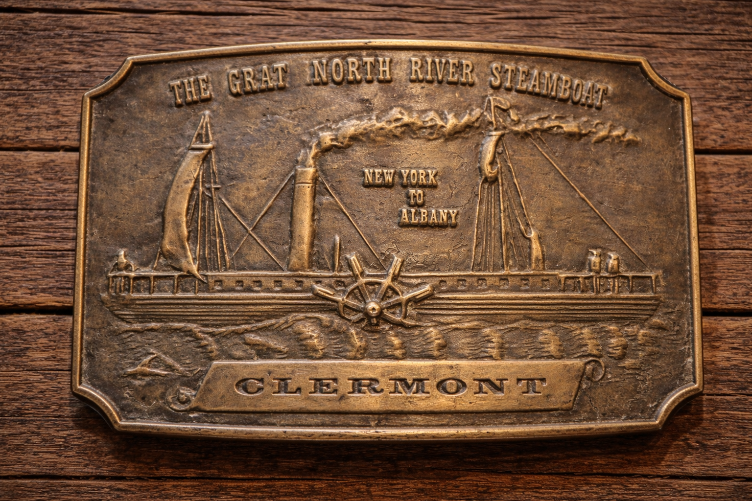 Vintage Bergamot Brass Works “Clermont” Steamboat Belt Buckle – Great North River Steamboat