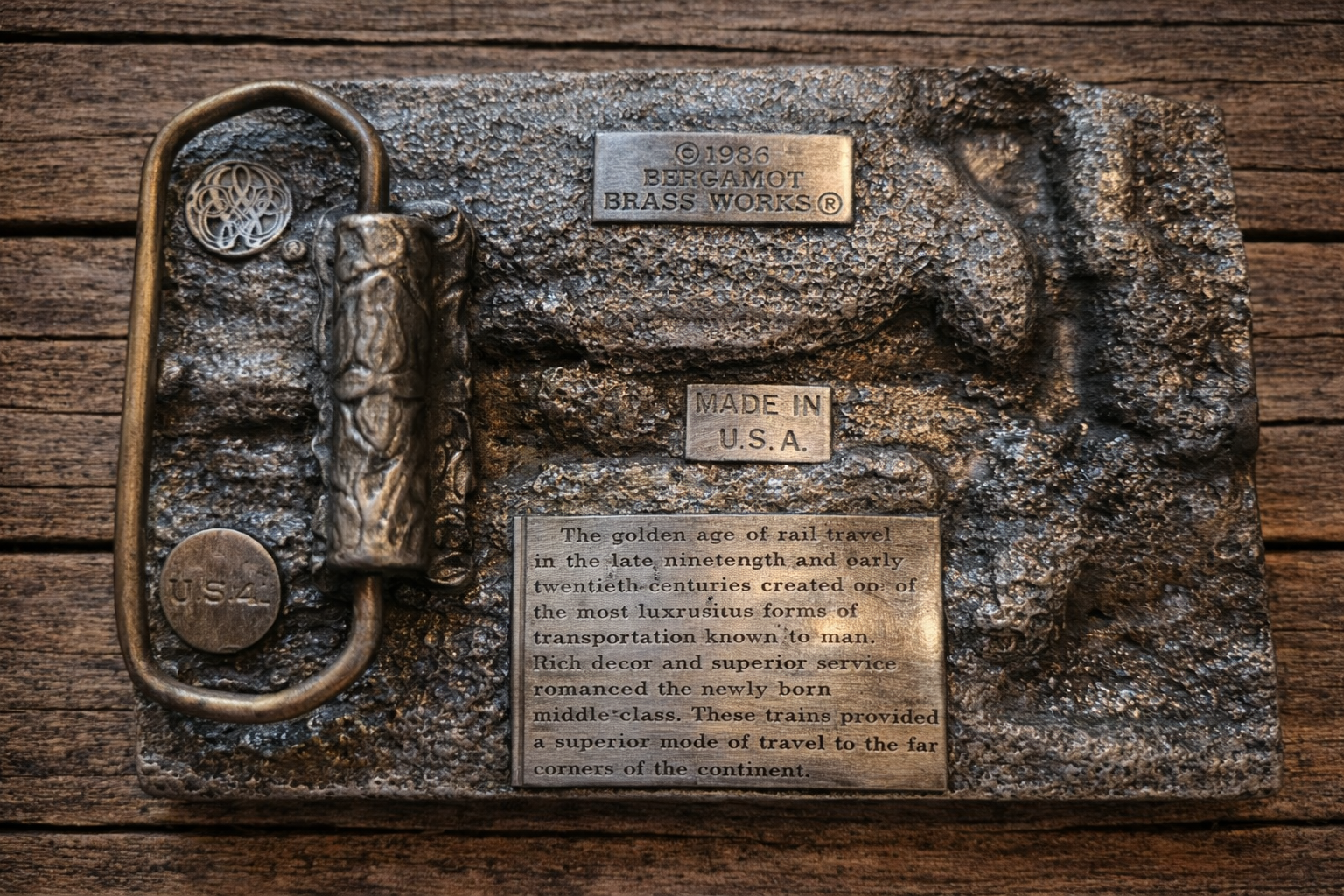 Vintage Bergamot Brass Works Steam Locomotive Belt Buckle – 1983