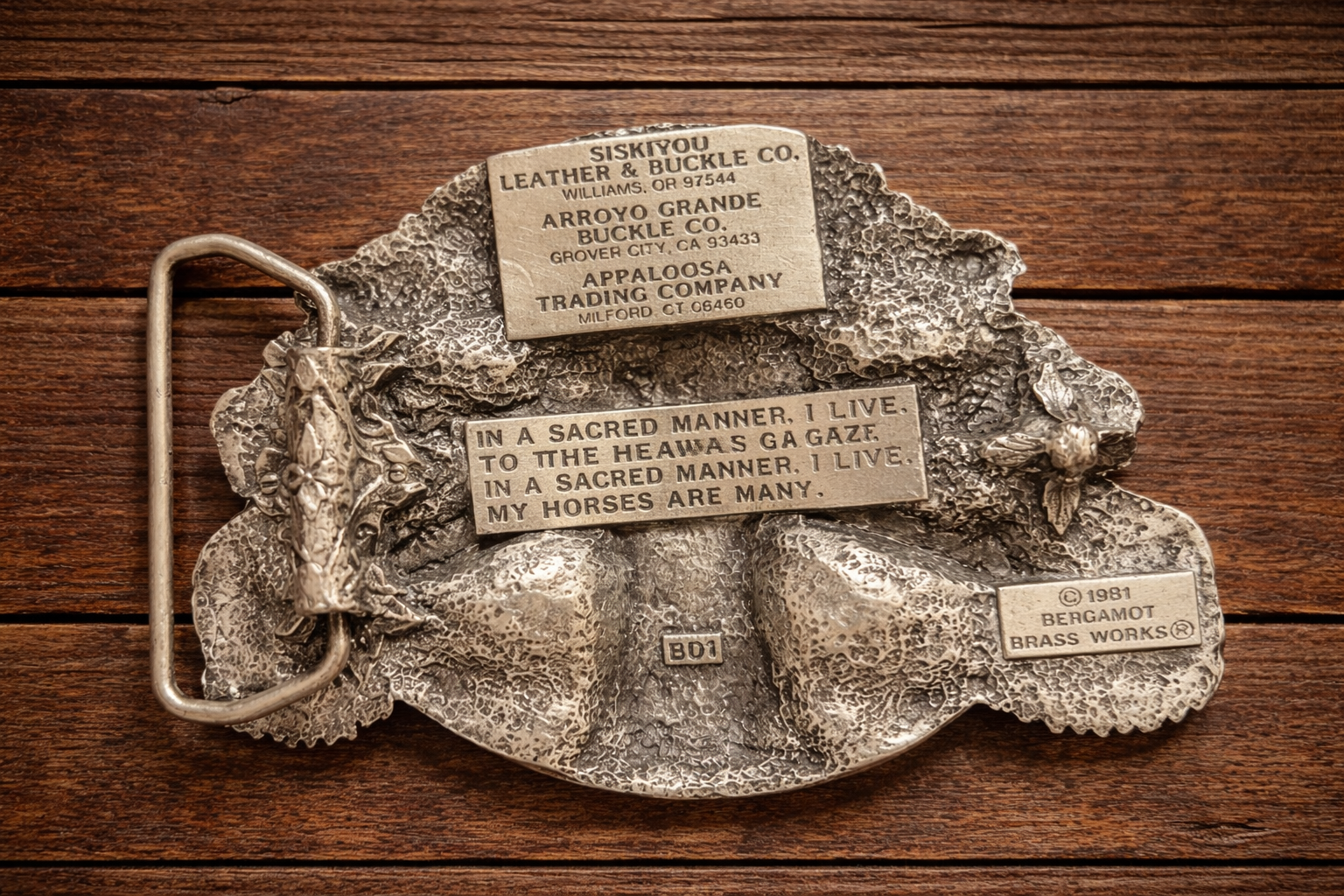 Vintage Native Warrior Spirit Belt Buckle - Bergamot Brass Works ©1981