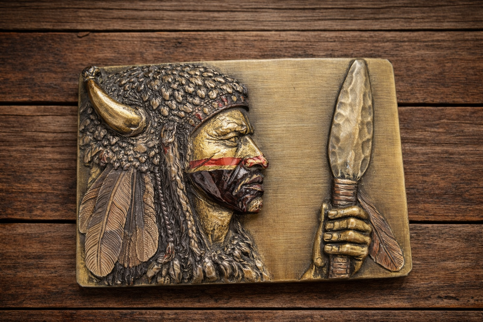 Vintage Bergamot Brass Native Warrior Belt Buckle (1994)