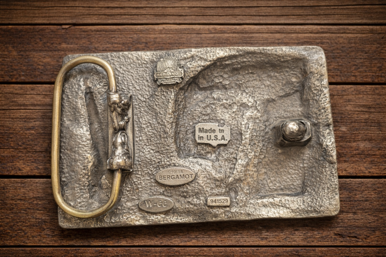 Vintage Bergamot Brass Native Warrior Belt Buckle (1994)