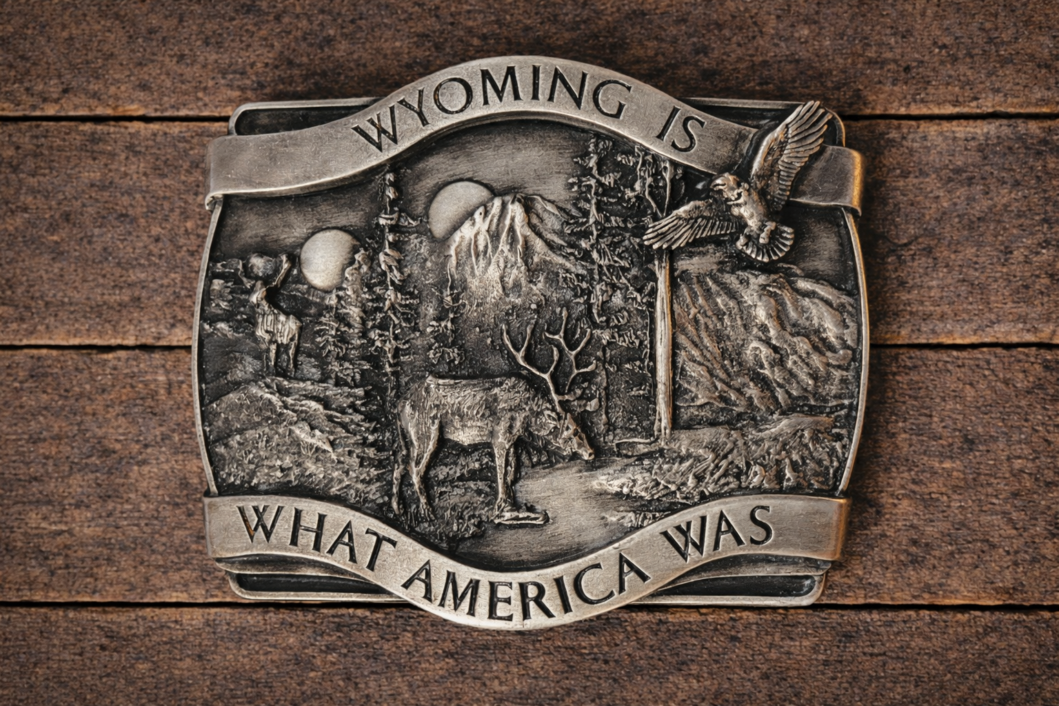 Vintage Bergamot Brass Works “Wyoming Is What America Was” Belt Buckle – 1981
